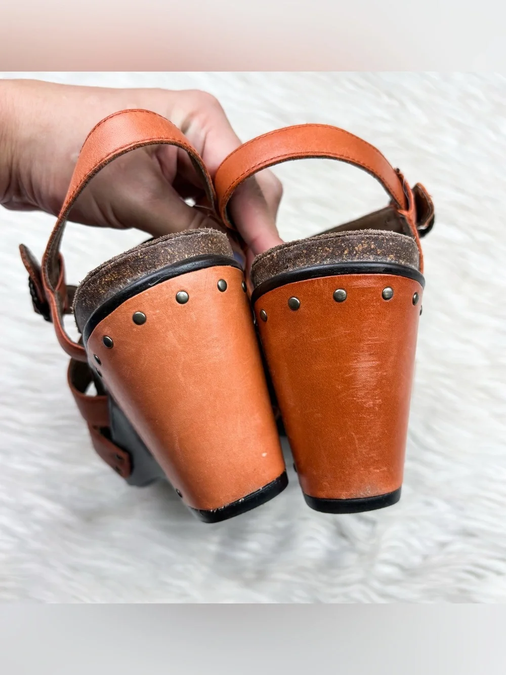 Dansko Frida Wedge Sandal Orange Leather Heel Size 39 Orthopedic Arch Support